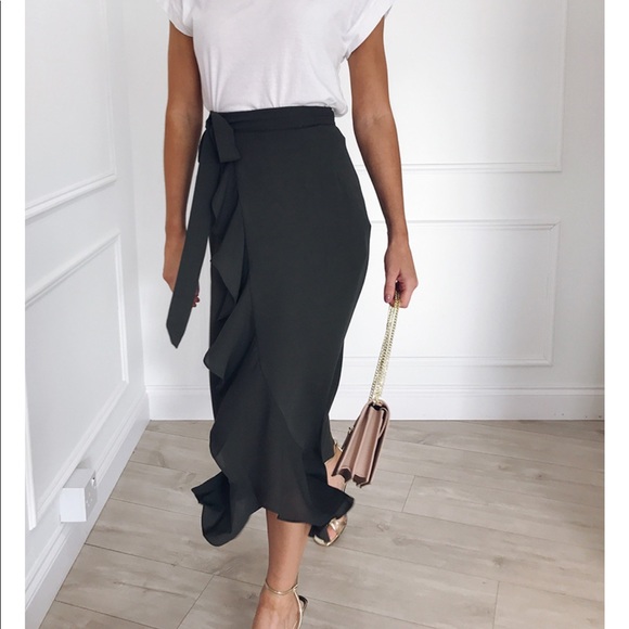 Green Faux Wrap Ruffle Tie Maxi Skirt - Picture 4 of 6